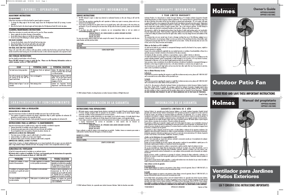 Holmes HPF650 User Manual | 2 pages