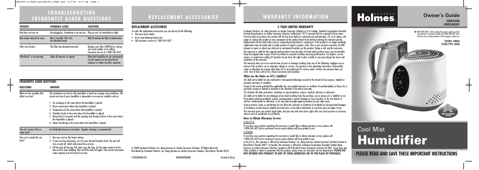 Holmes HM2408V User Manual | 2 pages