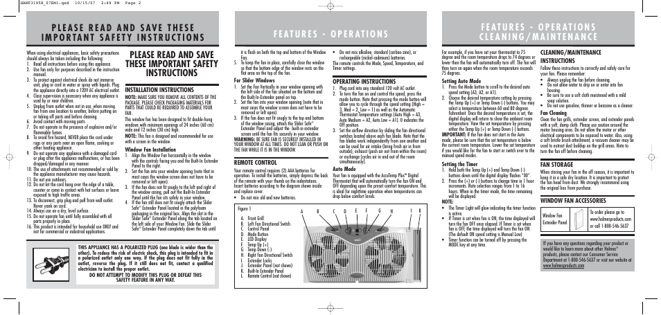 Holmes HAWF3195R User Manual | Page 2 / 2