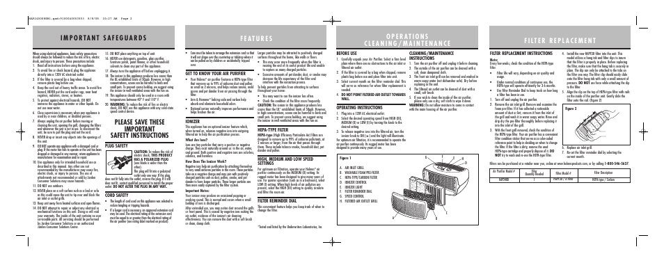 Please save these important safety instructions | Holmes HAP2400B-U User Manual | Page 2 / 2