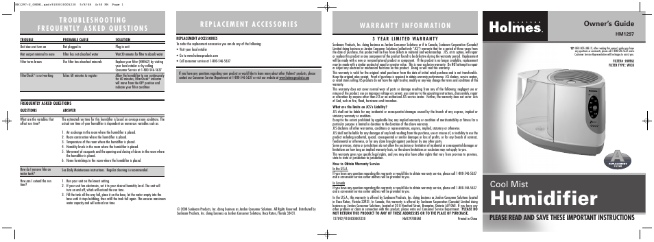 Holmes HM1297 User Manual | 2 pages