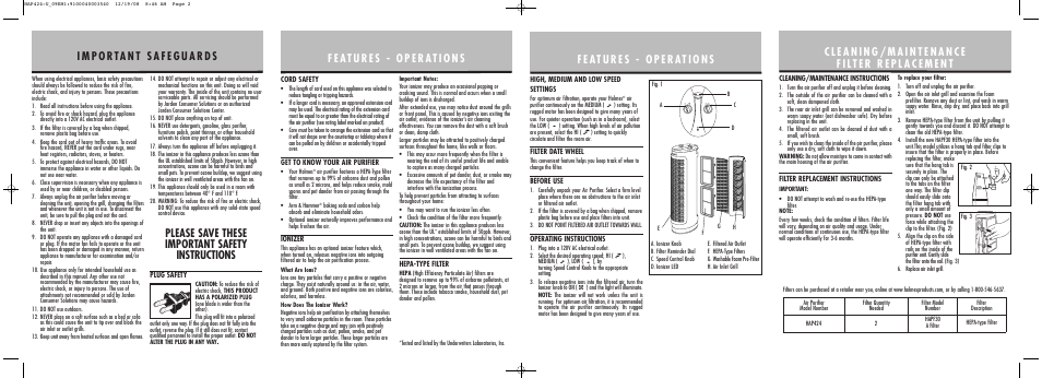 Please save these important safety instructions | Holmes HAP42409EM1 User Manual | Page 2 / 2