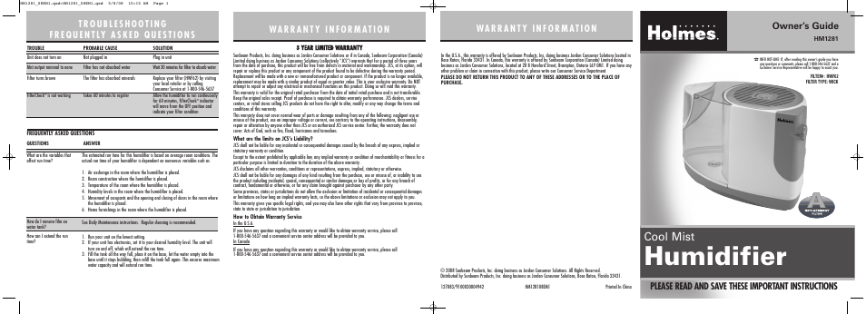 Holmes HM1281 User Manual | 2 pages