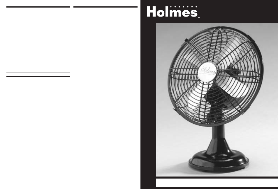 Table fan, Owner ’s guide, Please read and save these important instructions | Save this warranty information | Holmes HAOF12R User Manual | Page 4 / 4