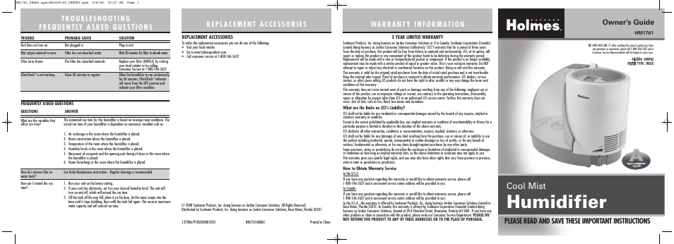 Holmes HM1761 User Manual | 2 pages