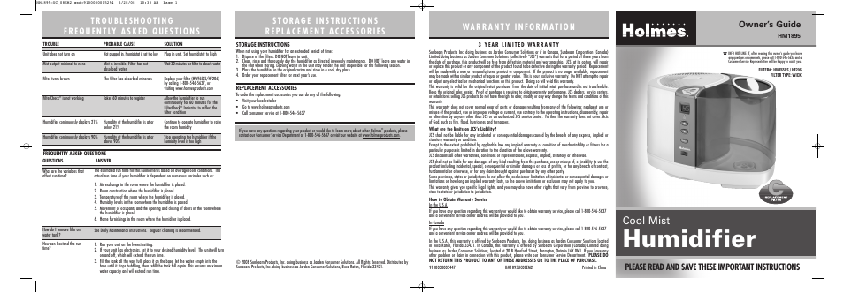 Holmes HM1895 User Manual | 2 pages