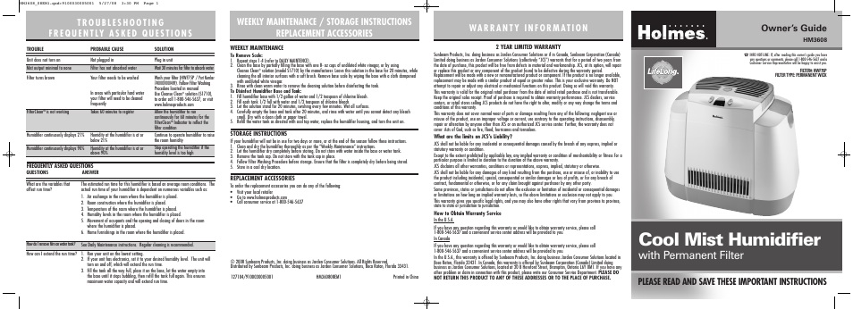 Holmes HM3608 User Manual | 2 pages