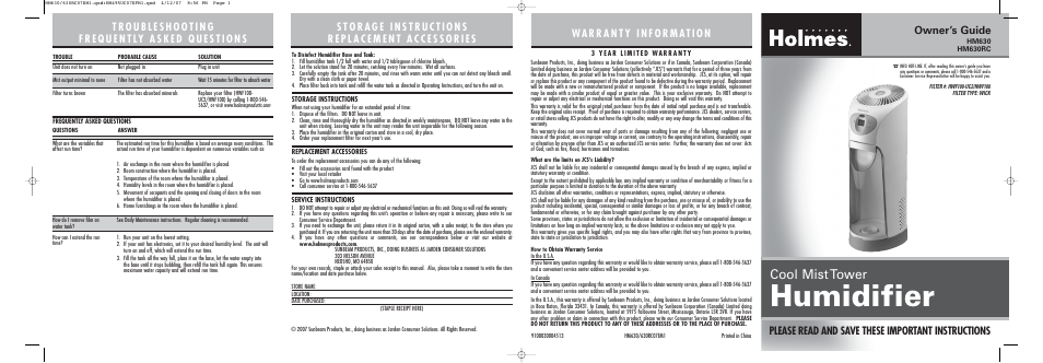 Holmes HM630RC User Manual | 2 pages