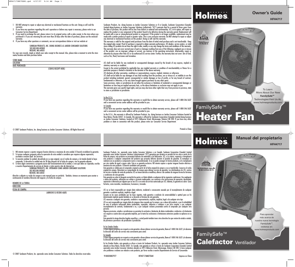 Holmes Heater Fan User Manual | 2 pages