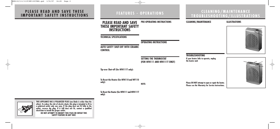Holmes HFH111T User Manual | Page 2 / 2