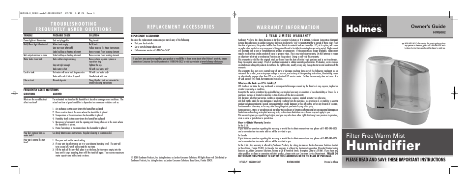 Holmes HM5082 User Manual | 2 pages