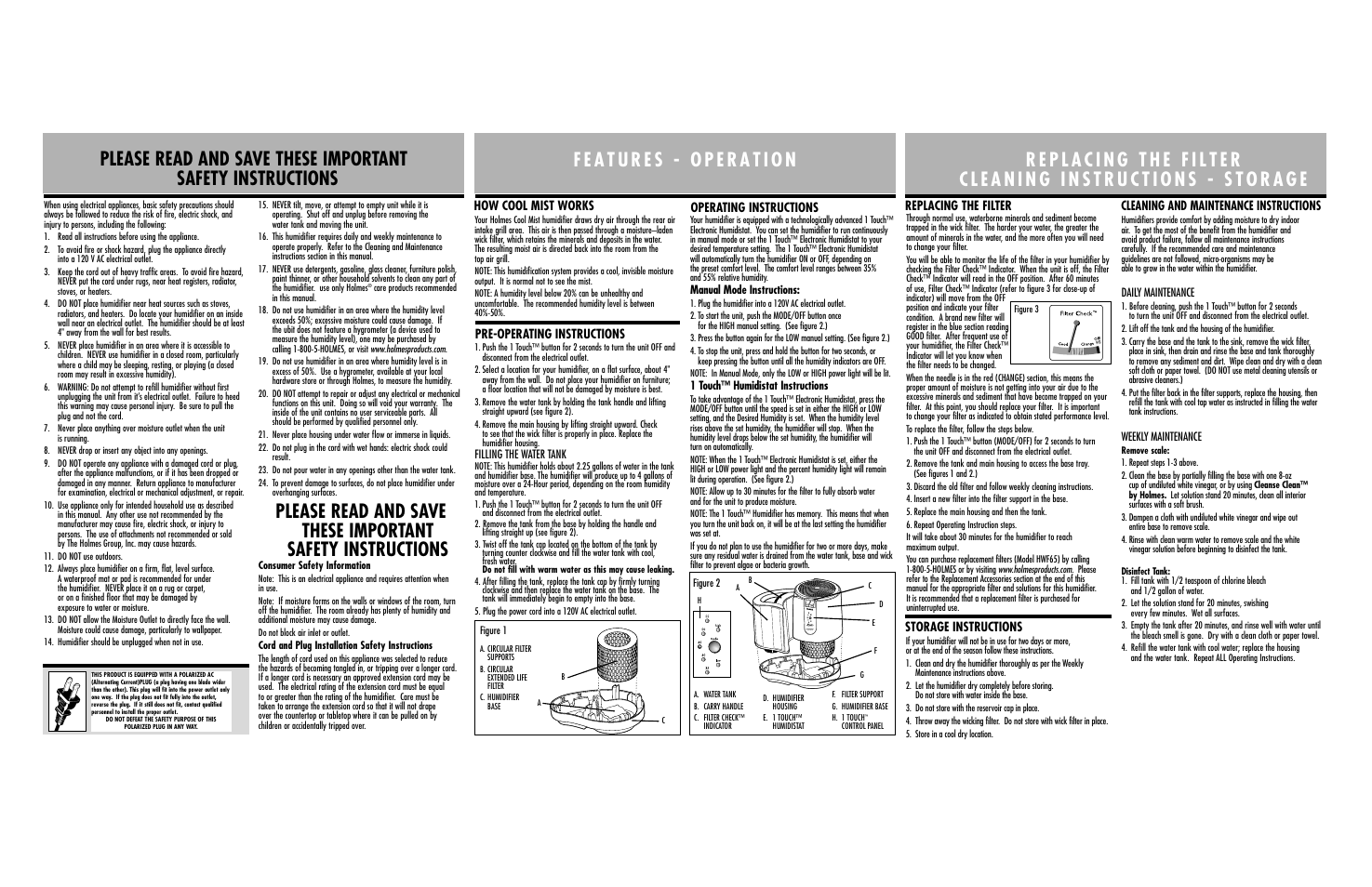 Replacing the filter, Cleaning and maintenance instructions, How cool mist works | Pre-operating instructions operating instructions, Storage instructions | Holmes HM1850 User Manual | Page 3 / 6