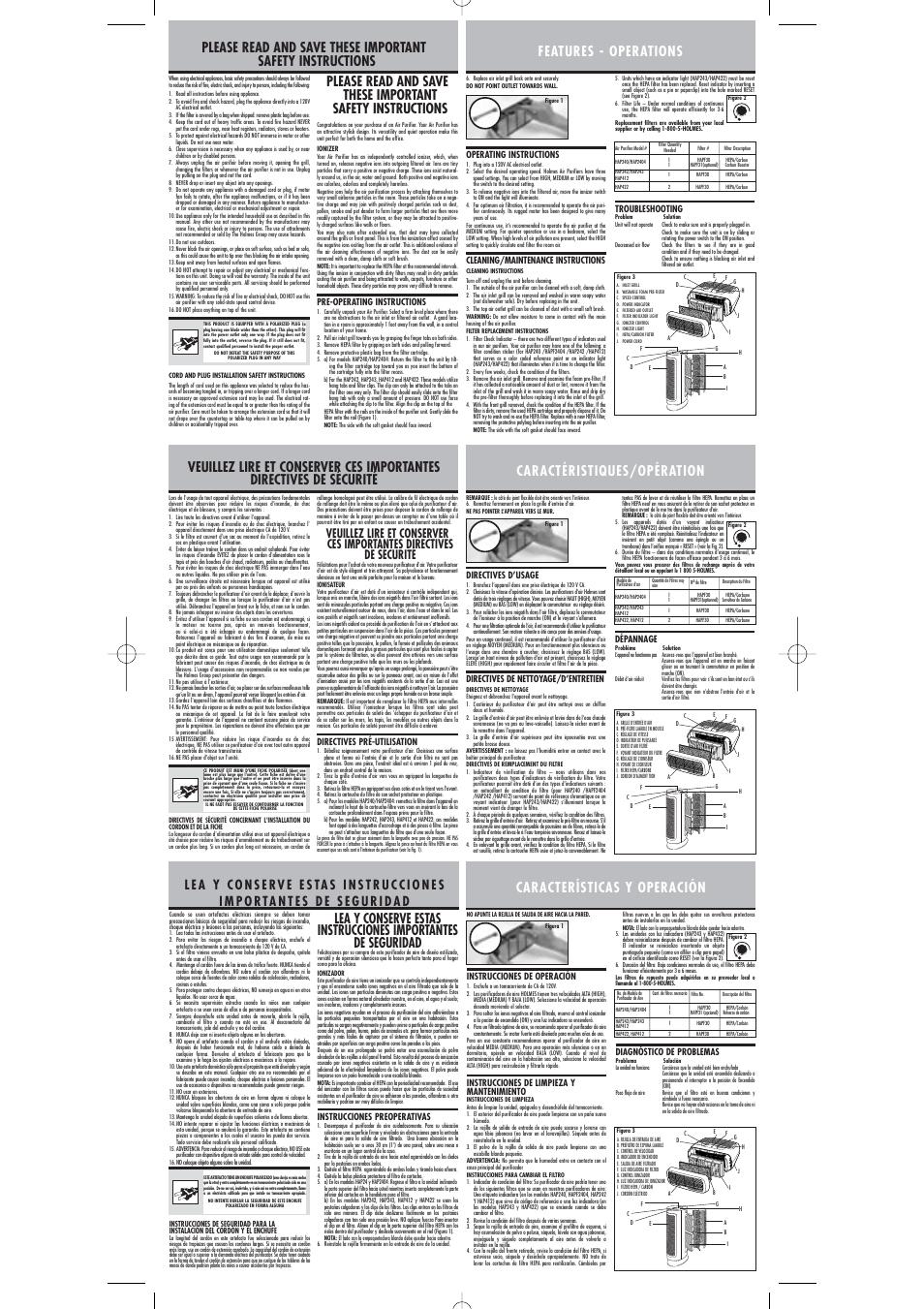 Características y operación | Holmes HAP412 User Manual | Page 2 / 2