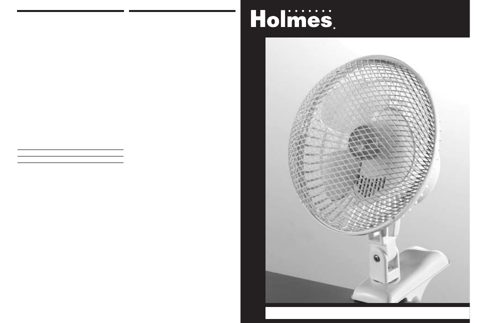 Oscillating clip fan, Owner ’s guide, Please read and save these important instructions | Save this warranty information | Holmes HACP9TG User Manual | Page 4 / 4