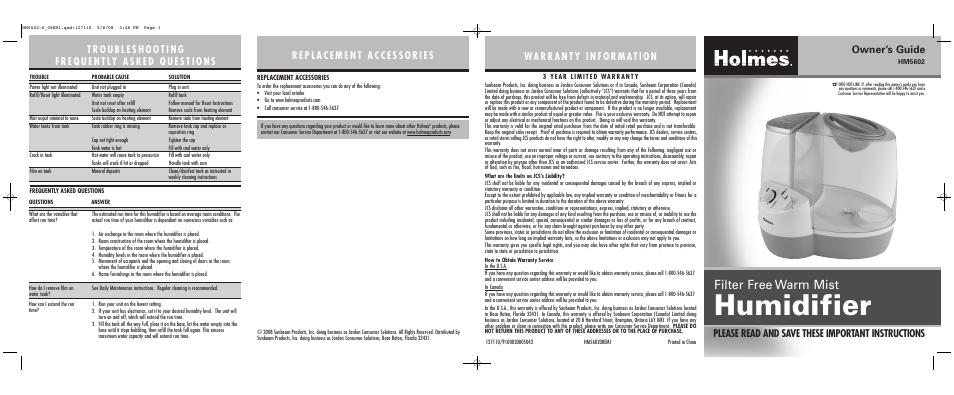 Holmes HM5602 User Manual | 2 pages