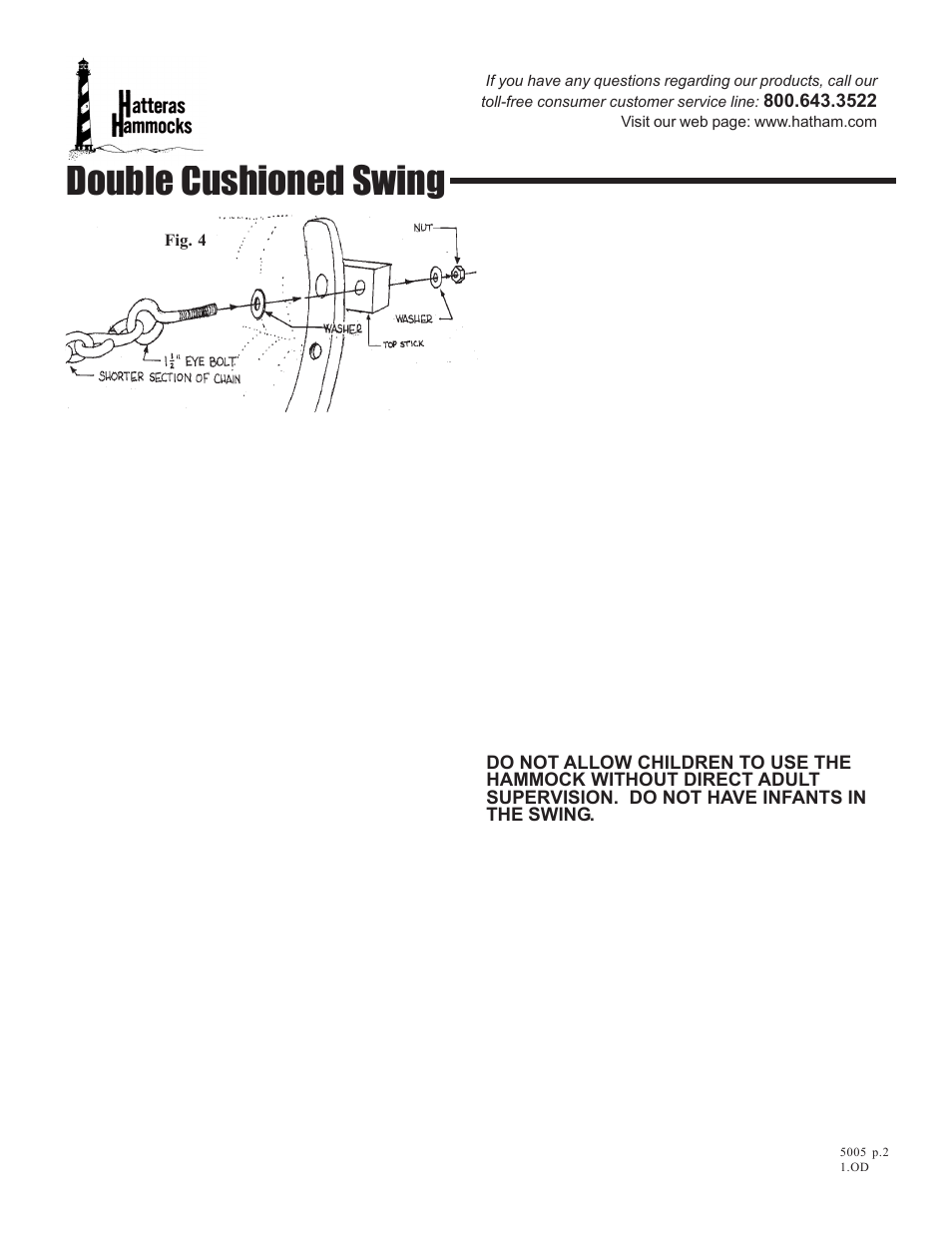 Double cushioned swing | Hatteras Hammocks Double Cushioned Swings none User Manual | Page 2 / 2