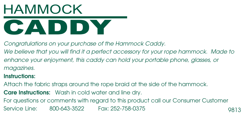 Hatteras Hammocks Hammock Caddy User Manual | 1 page