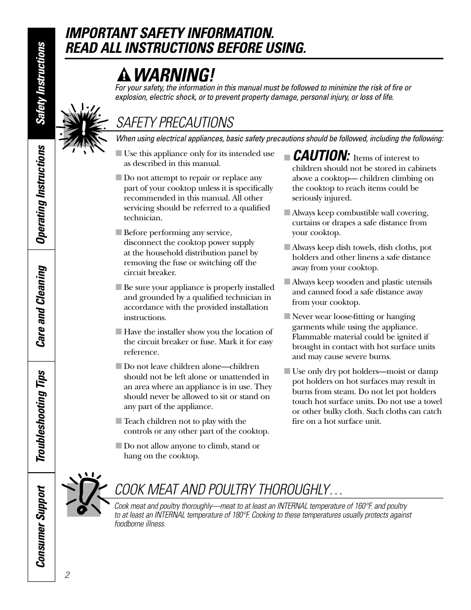 Safety information, Warning, Caution | Hilti Electric Built-In Cooktop JP328 User Manual | Page 2 / 28
