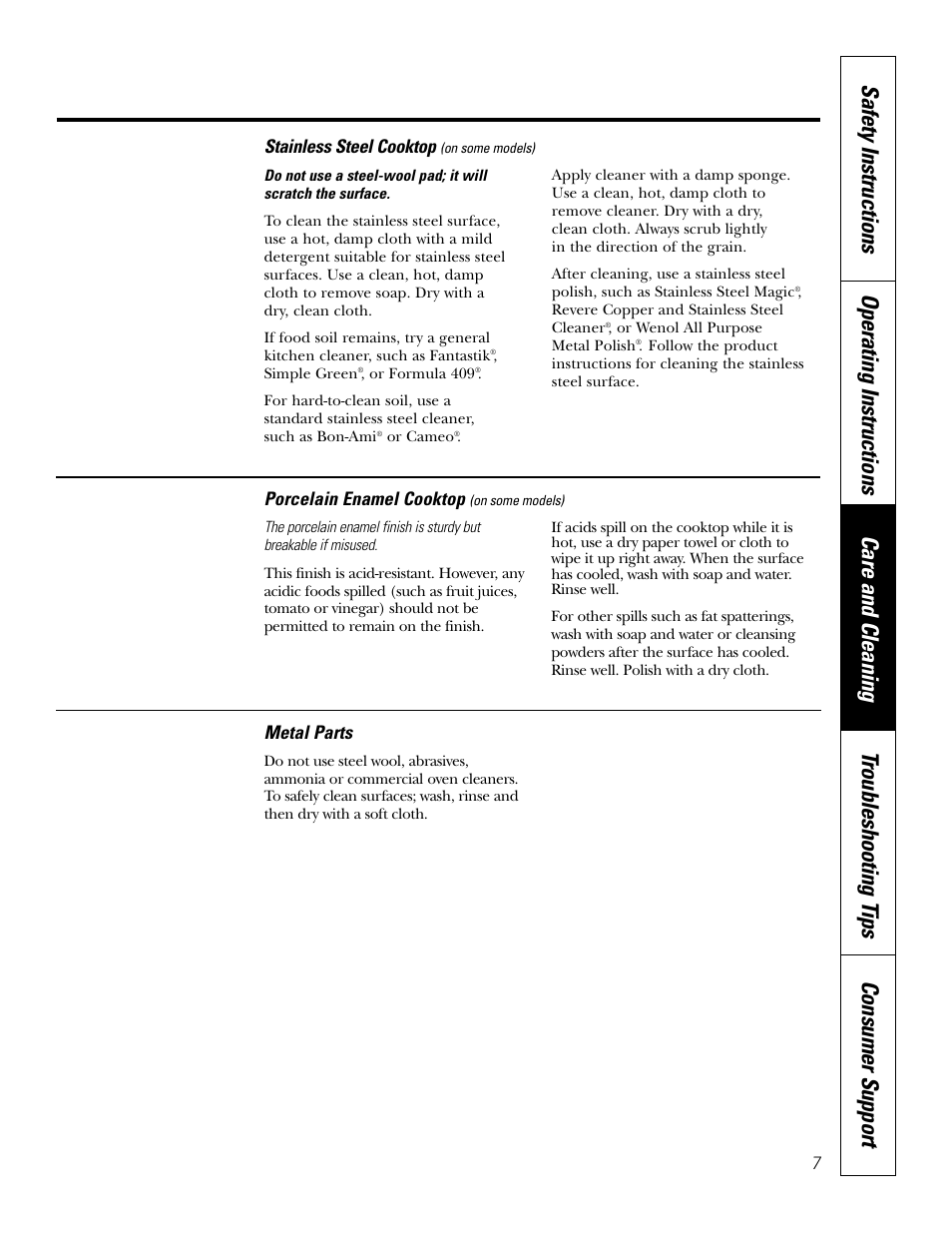 Porcelain enamel cooktop, Stainless steel cooktop, Porcelain enamel cooktop stainless steel cooktop | Hilti Electric Built-In Cooktop JP328 User Manual | Page 7 / 28