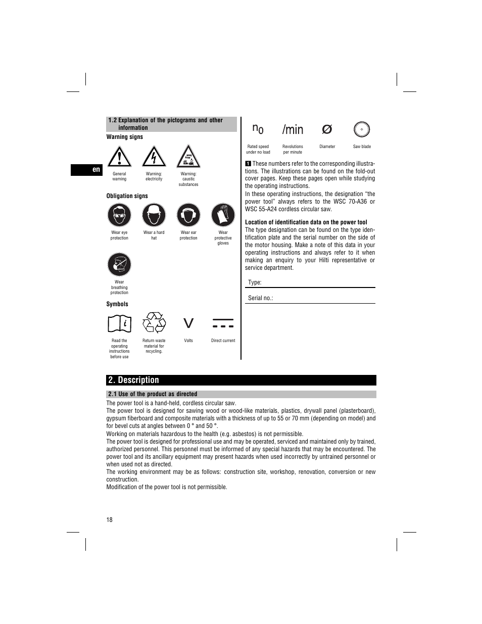 Description | Hilti WSC 70-A36 User Manual | Page 7 / 22