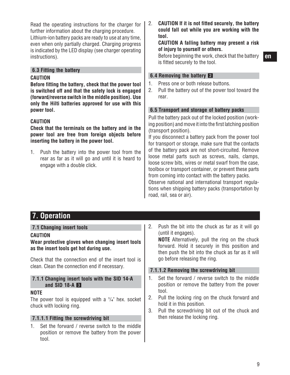 Operation | Hilti SID/SIW 14-A/18-A User Manual | Page 16 / 21