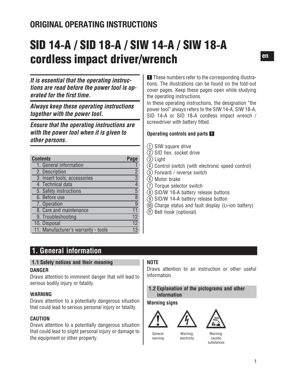 Original operating instructions, General information | Hilti SID/SIW 14-A/18-A User Manual | Page 8 / 21