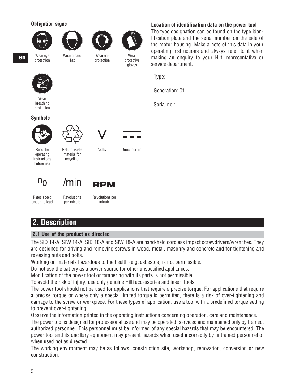 Description | Hilti SID/SIW 14-A/18-A User Manual | Page 9 / 21