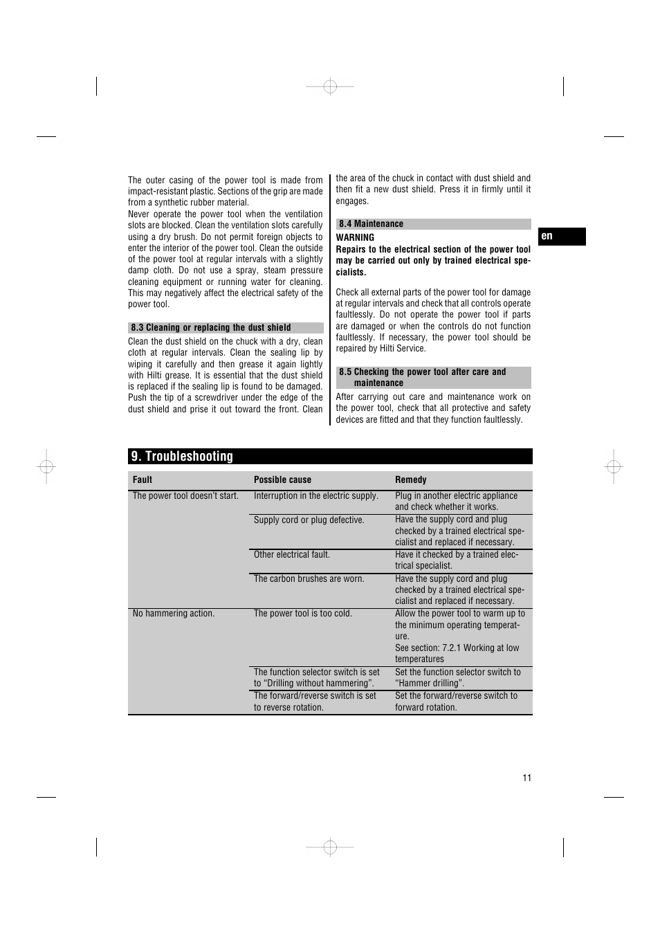 Troubleshooting | Hilti TE 7-C User Manual | Page 14 / 16