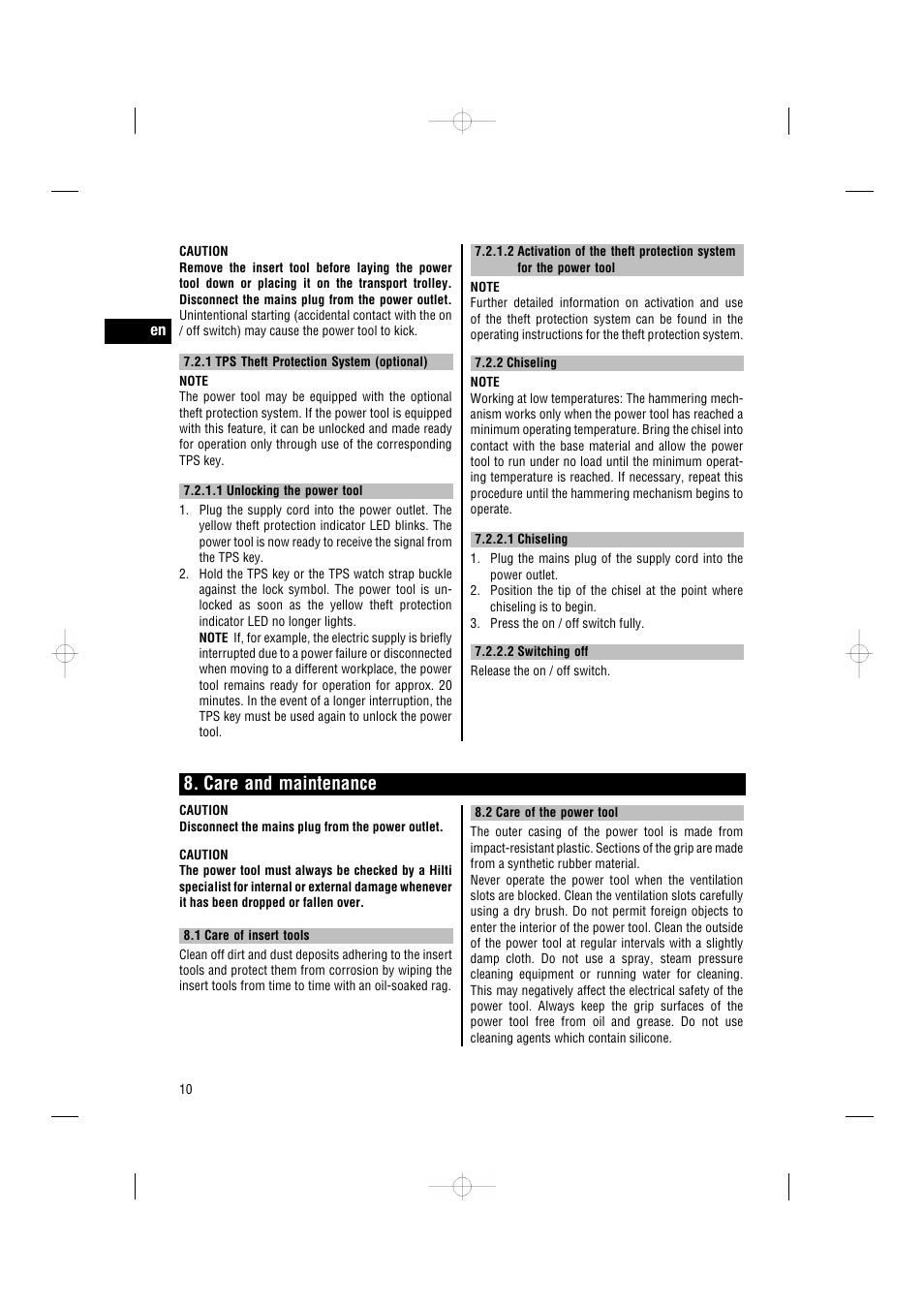 Care and maintenance | Hilti TE3000-AVR User Manual | Page 16 / 19