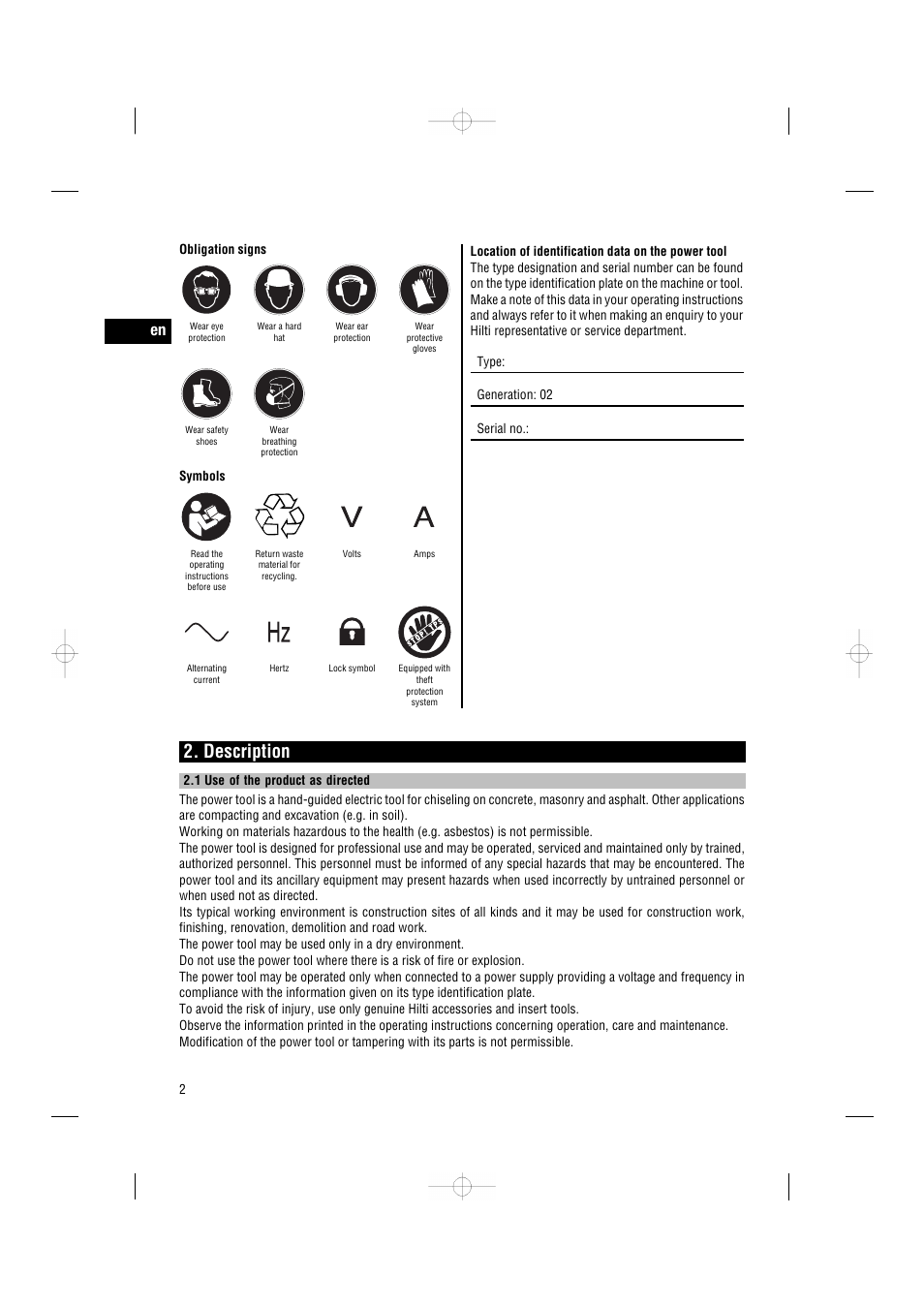 Description | Hilti TE3000-AVR User Manual | Page 8 / 19