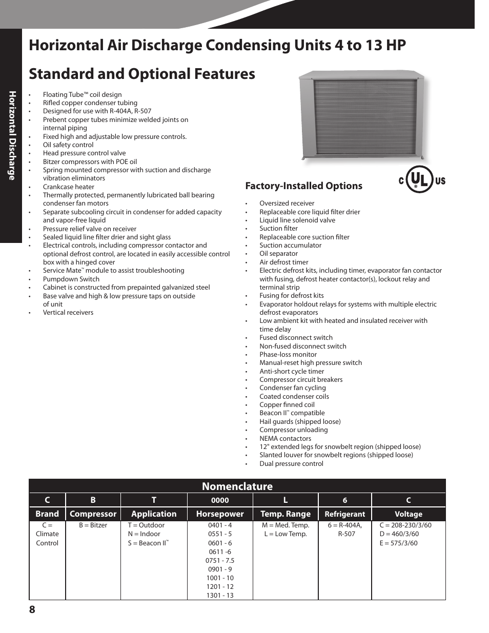 Nomenclature, Factory-installed options | Heatcraft Refrigeration Products CLIMATE CONTROL CC-CUBZTB User Manual | Page 8 / 24