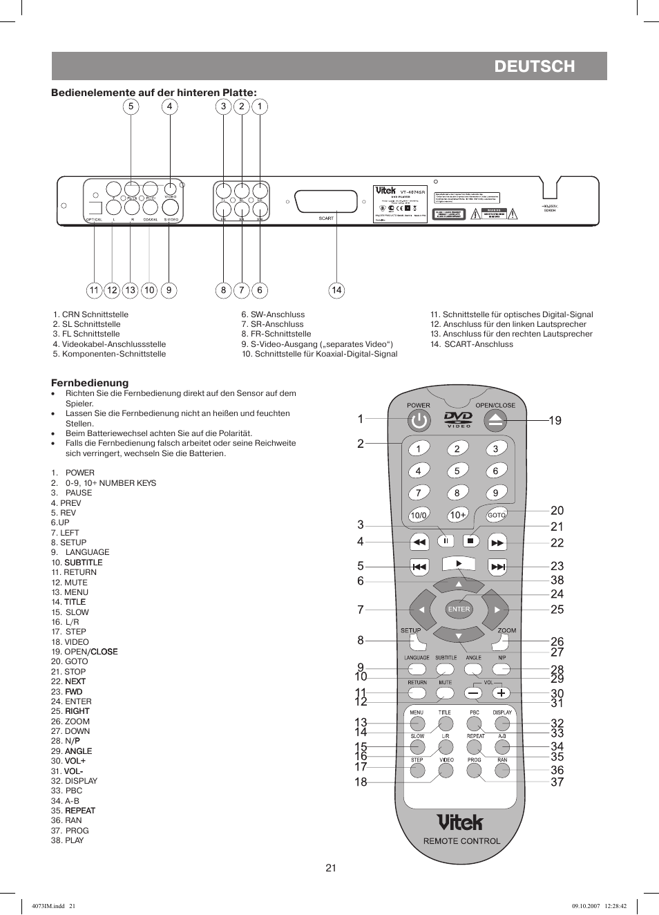 Deutsch | Vitek VT-4073 SR User Manual | Page 21 / 92