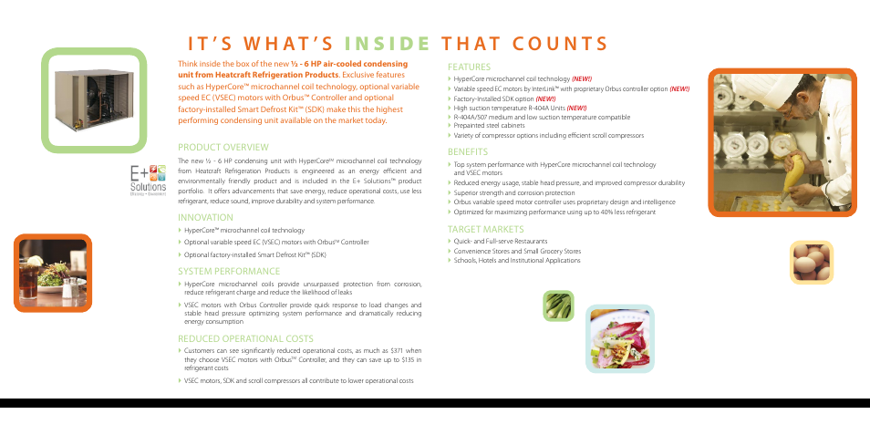 Product overview, Innovation, System performance | Reduced operational costs, Features, Benefits, Target markets | Heatcraft Refrigeration Products HYPERCORE H-HTSSB-1208 User Manual | Page 2 / 6
