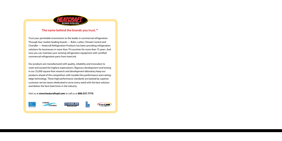 The name behind the brands you trust | Heatcraft Refrigeration Products HYPERCORE H-HTSSB-1208 User Manual | Page 6 / 6