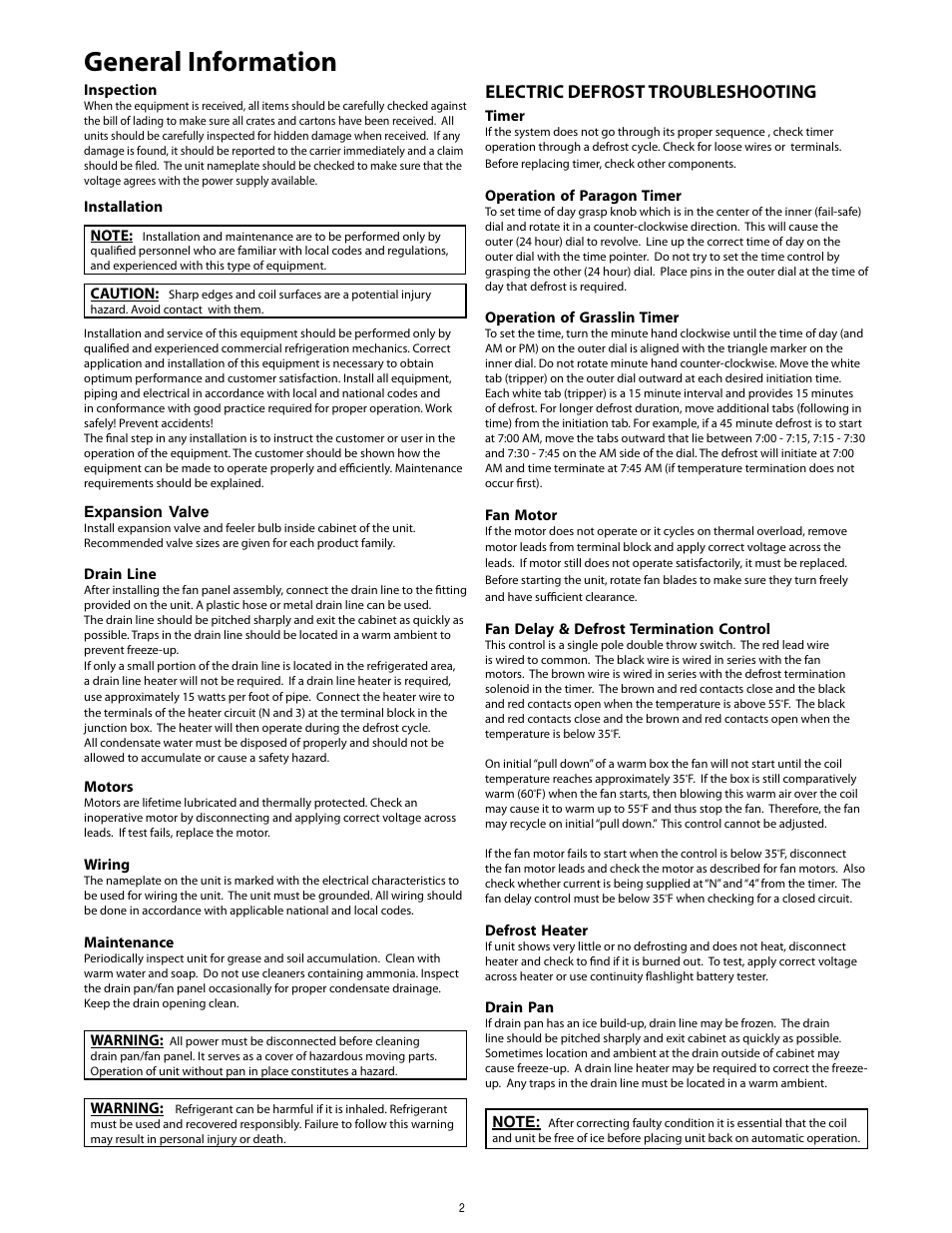 General information, Electric defrost troubleshooting | Heatcraft Refrigeration Products H-IM-77D User Manual | Page 2 / 16