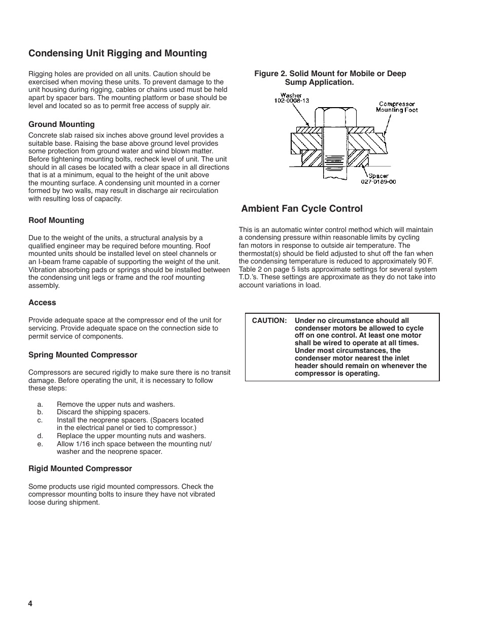 Condensing unit rigging and mounting, Ambient fan cycle control | Heatcraft Refrigeration Products H-IM-FL1A User Manual | Page 4 / 24