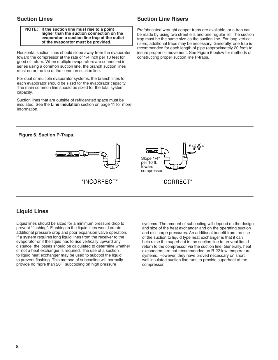 Liquid lines, Suction lines, Suction line risers | Heatcraft Refrigeration Products H-IM-FL1A User Manual | Page 8 / 24