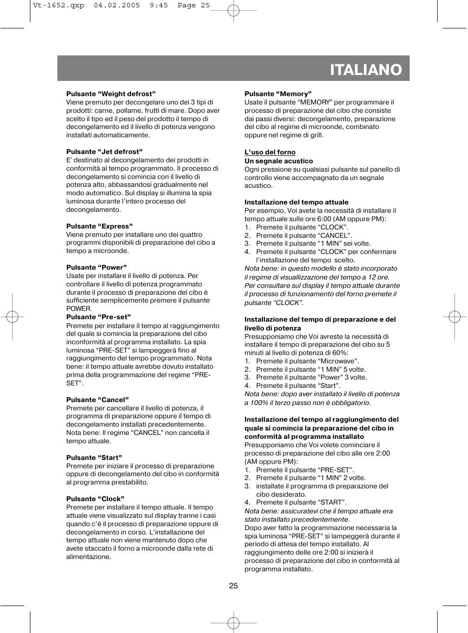 Italiano | Vitek VT-1652 User Manual | Page 25 / 68