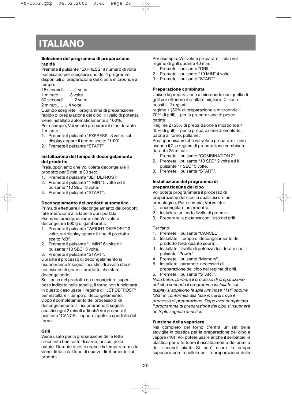 Italiano | Vitek VT-1652 User Manual | Page 26 / 68