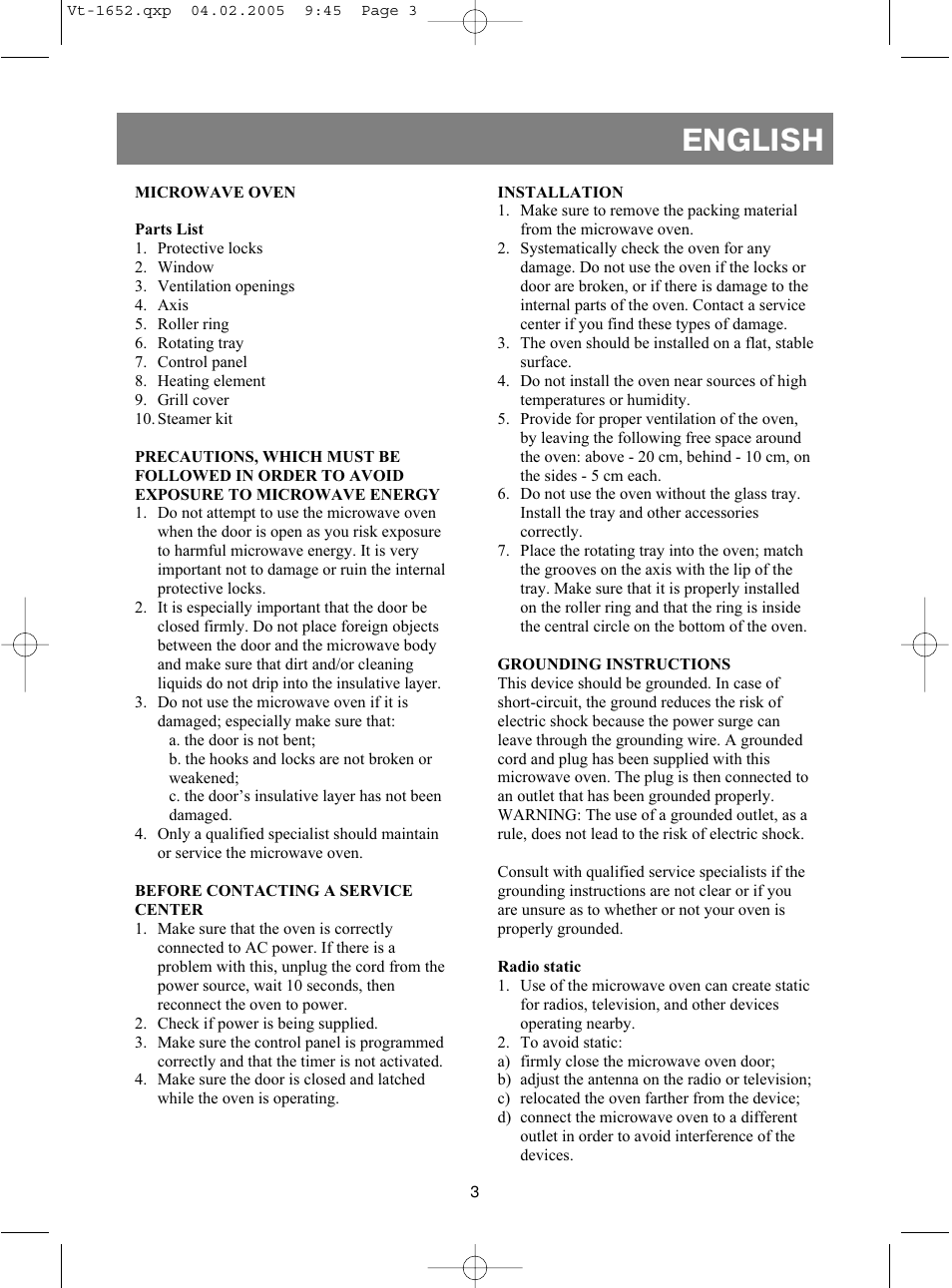 English | Vitek VT-1652 User Manual | Page 3 / 68