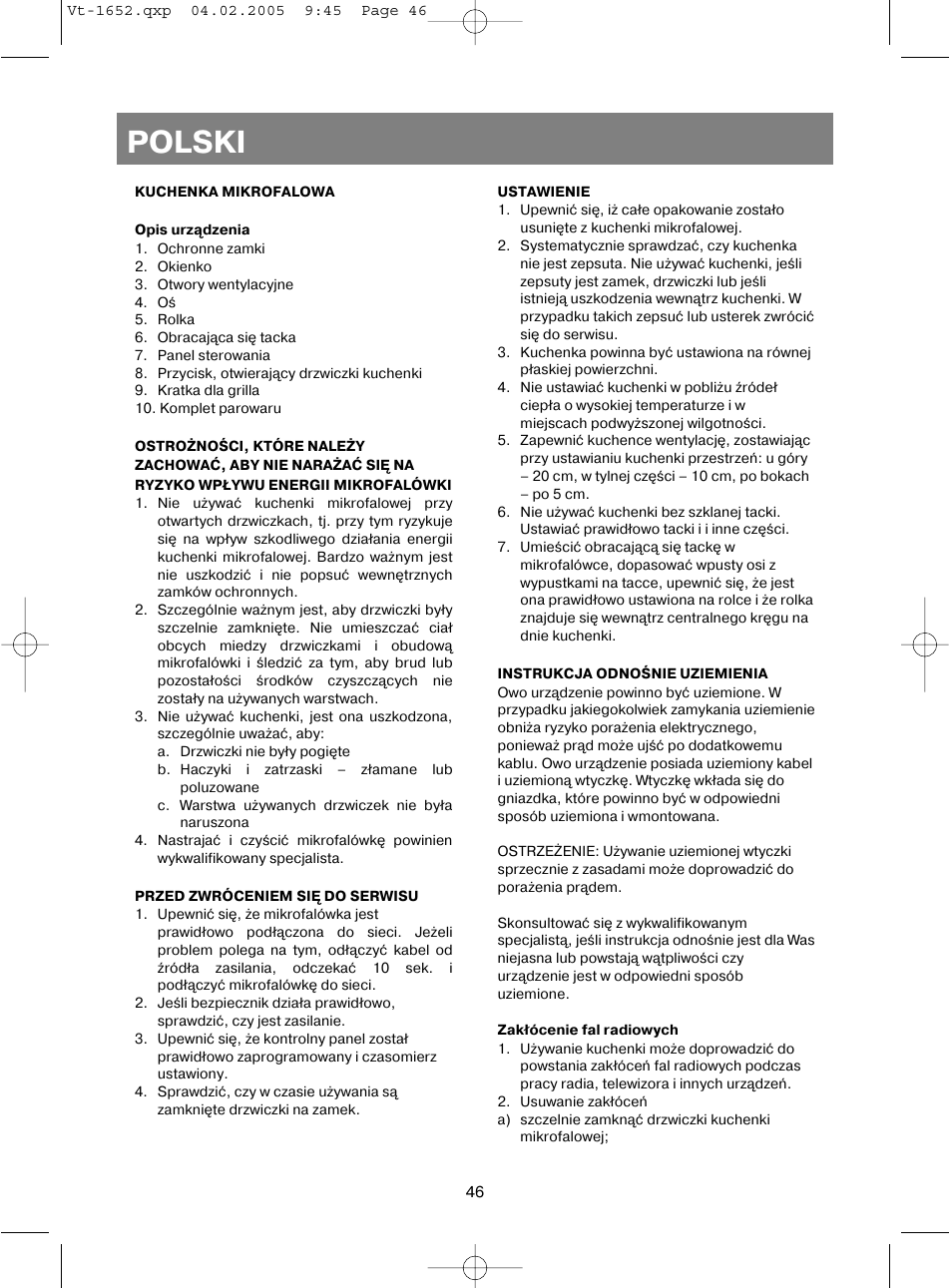Polski | Vitek VT-1652 User Manual | Page 46 / 68