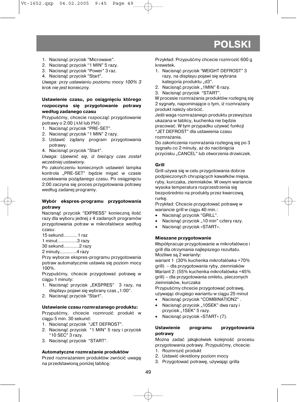 Polski | Vitek VT-1652 User Manual | Page 49 / 68