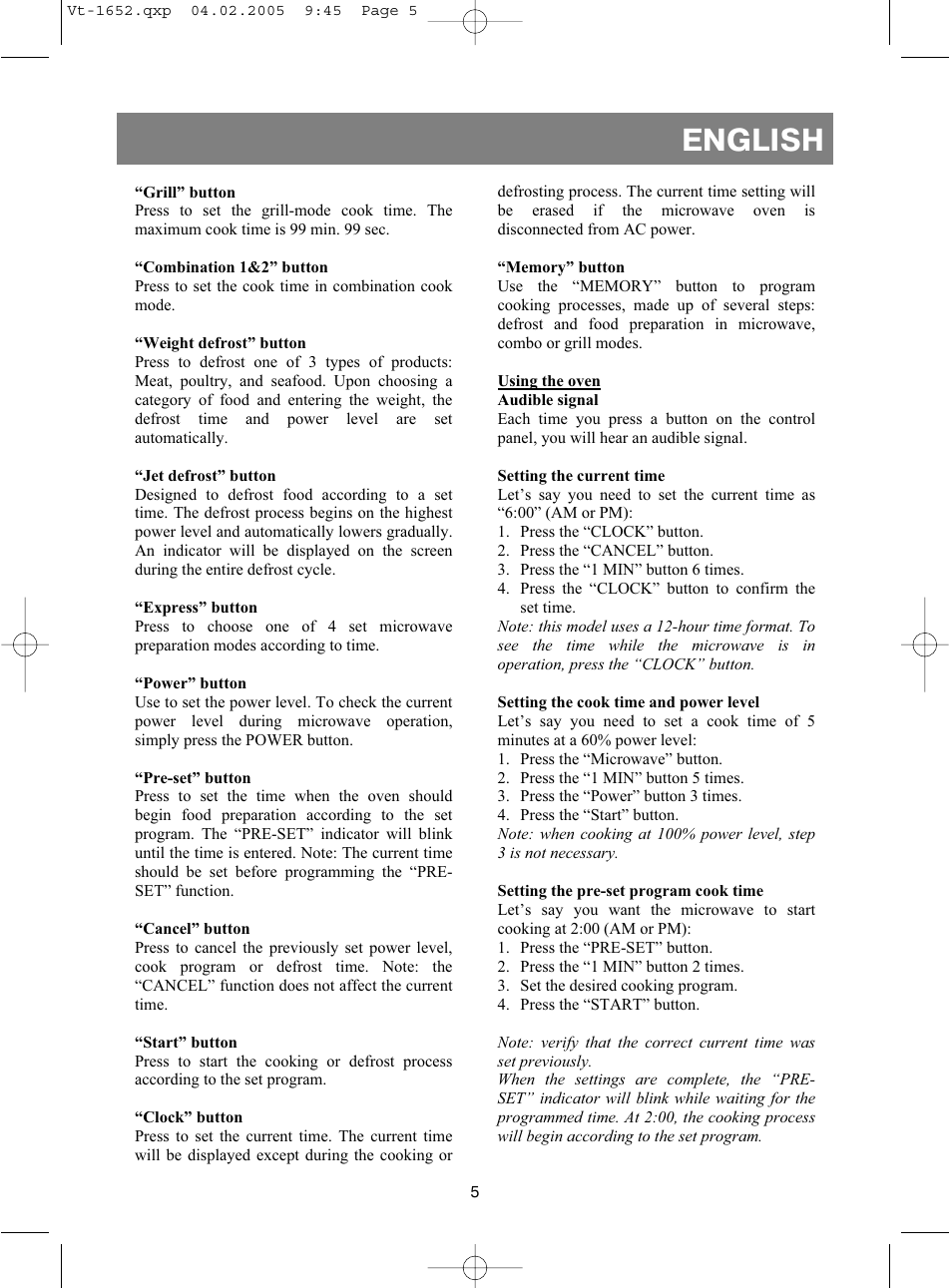 English | Vitek VT-1652 User Manual | Page 5 / 68