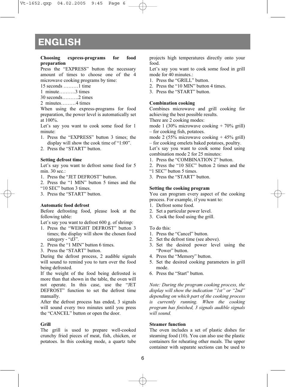 English | Vitek VT-1652 User Manual | Page 6 / 68