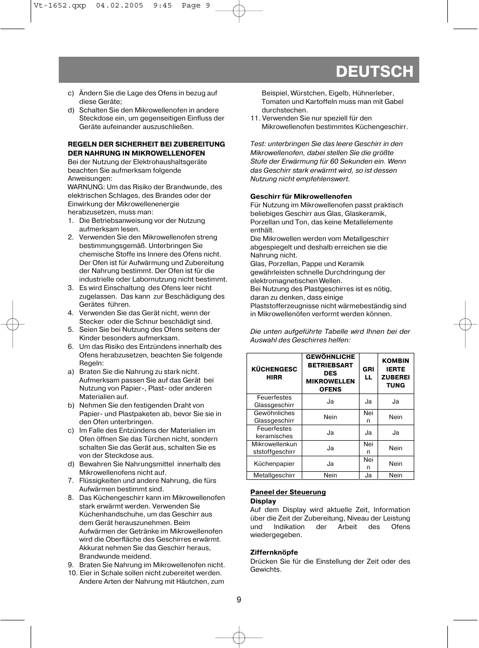 Deutsch | Vitek VT-1652 User Manual | Page 9 / 68