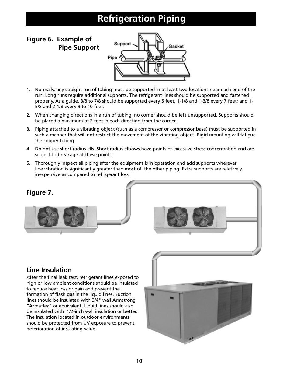 Refrigeration piping, Line insulation, Figure 6. example of pipe support figure 7 | Heatcraft Refrigeration Products H-IM-FP User Manual | Page 10 / 24