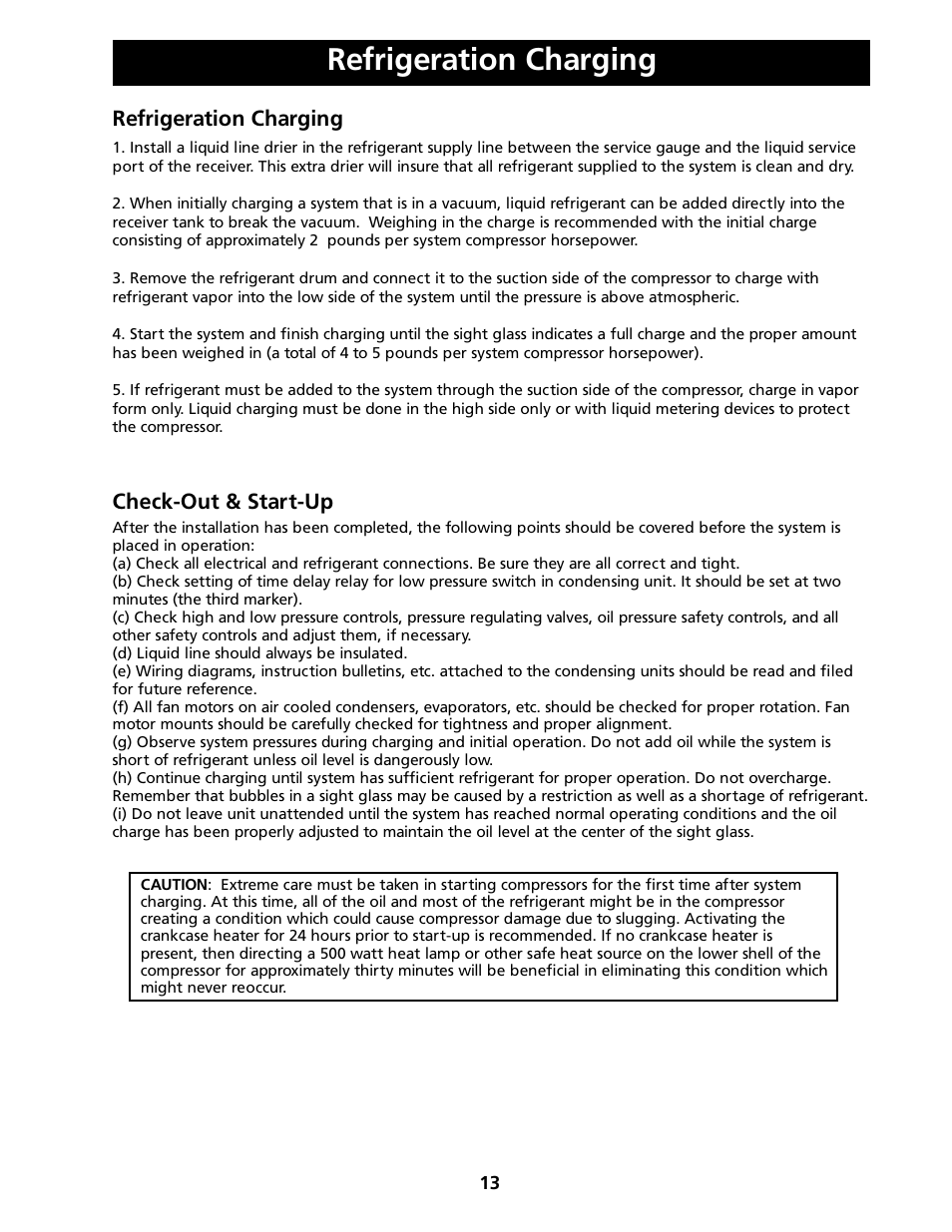 Refrigeration charging, Check-out & start-up | Heatcraft Refrigeration Products H-IM-FP User Manual | Page 13 / 24