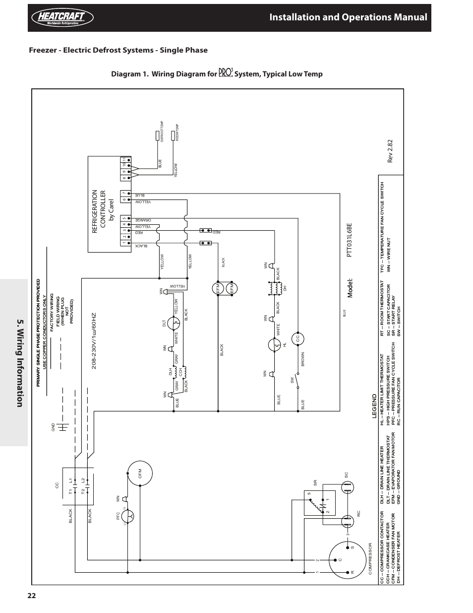 Installation and operations manual, W iring inf orma tion, By c ar el c ontroller refrigera tion | Mo d el : m o d el | Heatcraft Refrigeration Products PRO TOP MOUNT H-IM-82C User Manual | Page 22 / 26