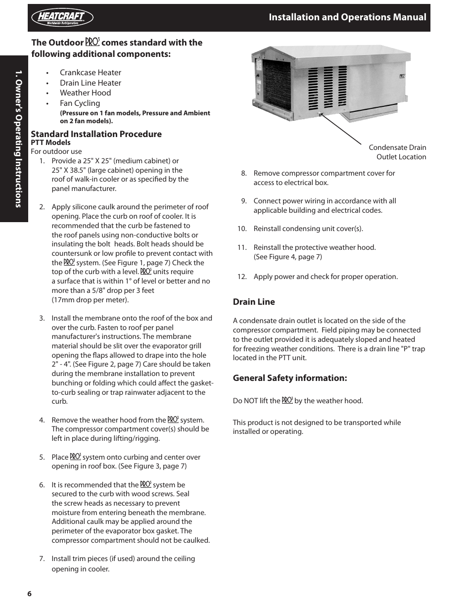 Installation and operations manual | Heatcraft Refrigeration Products PRO TOP MOUNT H-IM-82C User Manual | Page 6 / 26