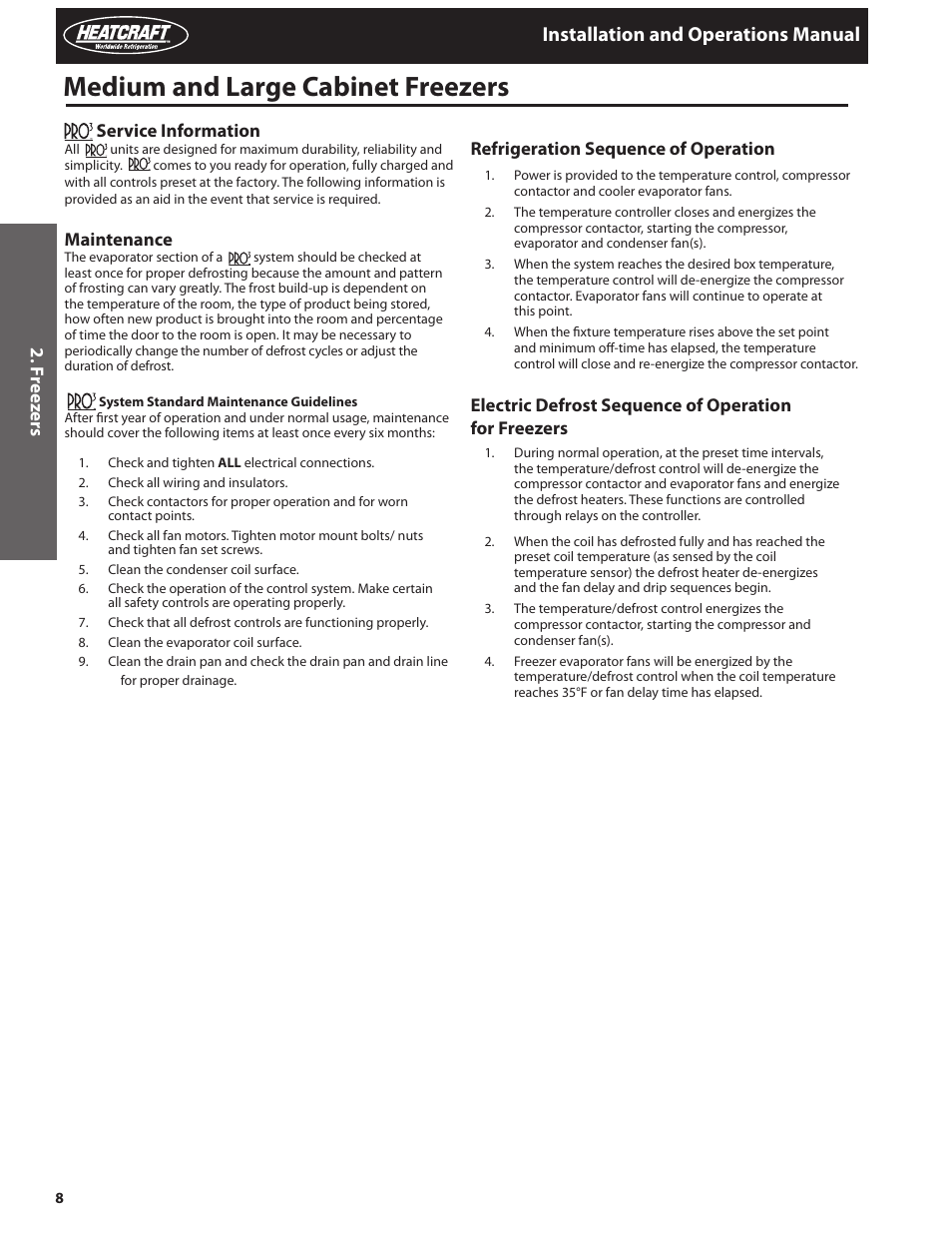 Medium and large cabinet freezers, Installation and operations manual | Heatcraft Refrigeration Products PRO TOP MOUNT H-IM-82C User Manual | Page 8 / 26